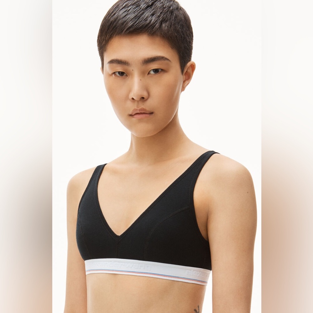 Alexander Wang — Micro Ribbed V-Neck Bralettes (3-Pack) - Black, SMALL — NIB NWT